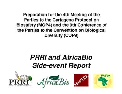 Preparation for the 4th Meeting of the Parties to the Cartagena Protocol on Biosafety (MOP4) and the 9th Conference of the Parties to the Convention on Biodiversity (COP9) and Biosafety