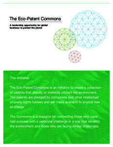 The Eco-Patent Commons A leadership opportunity for global business to protect the planet The Initiative: The Eco-Patent Commons is an initiative to create a collection