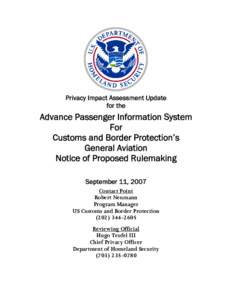Department of Homeland Security Privacy Impact Assessment Update for the Advance Passenger Information System for General Aviation NPRM