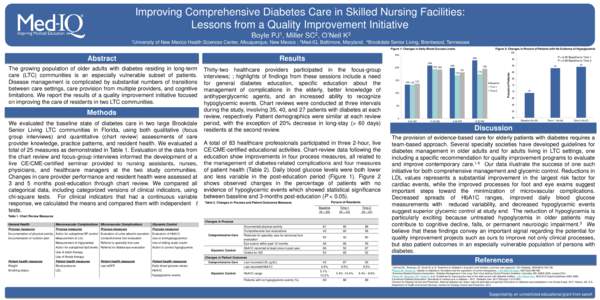 Improving Comprehensive Diabetes Care in Skilled Nursing Facilities: Lessons from a Quality Improvement Initiative Boyle PJ1, Miller SC2, O’Neil K3 1University  of New Mexico Health Sciences Center, Albuquerque, New Me