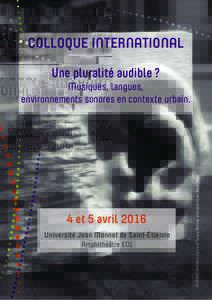 Colloque international une pluralité audible ? 4 et 5 avril 2016 université Jean Monnet de Saint-Étienne Amphithéâtre E01