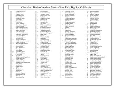 Checklist: Birds of Andrew Molera State Park, Big Sur, California [] [] [] [] []