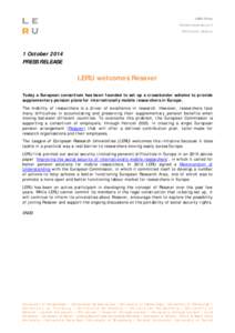 LERU Office Minderbroedersstraat[removed]Leuven, Belgium 1 October 2014 PRESS RELEASE