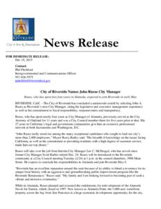 News Release FOR IMMEDIATE RELEASE: Feb. 19, 2015 Contact: Phil Pitchford Intergovernmental and Communications Officer