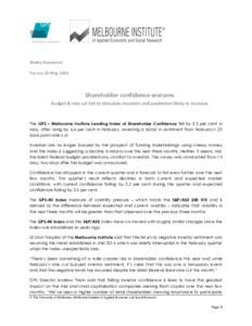 Media Statement For use 25 May 2015 Shareholder confidence worsens Budget & rate cut fail to stimulate investors and pessimism likely to increase
