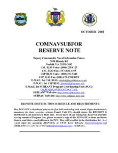 OCTOBER[removed]COMNAVSUBFOR RESERVE NOTE Deputy Commander Naval Submarine Forces 7958 Blandy Rd