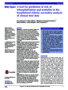 Open Access  Research A tool for prediction of risk of rehospitalisation and mortality in the