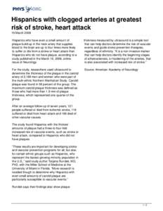 Hispanics with clogged arteries at greatest risk of stroke, heart attack