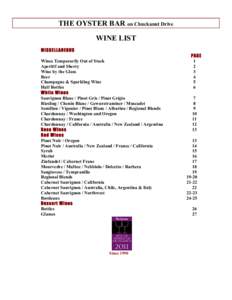 THE OYSTER BAR on Chuckanut Drive WINE LIST MISCELLANEOUS Wines Temporarily Out of Stock Aperitif and Sherry Wine by the Glass