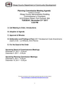 Kitsap County Department of Community Development Planning Commission Meeting Agenda (Subject to Change) Kitsap County Administration Building Commissioner’s Chambers
