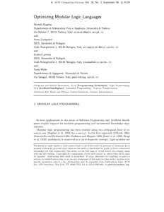 c ACM In ACM Computing Surveys, Vol. 30, No. 3, September 98. Optimizing Modular Logic Languages Michele Bugliesi Dipartimento di Matematica Pura e Applicata, Universit`a di Padova