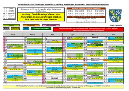 Abfallkalender 2016 für Usingen, Eschbach, Kransberg, Merzhausen, Michelbach, Wernborn und Wilhelmsdorf U =  Usingen