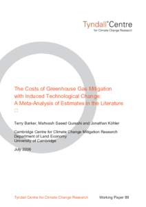 The Costs of Greenhouse Gas Mitigation with Induced Technological Change: A Meta-Analysis