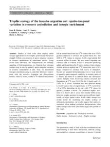 Oecologia:763–771 DOIs00442COMMUNITY ECOLOGY - ORIGINAL PAPER  Trophic ecology of the invasive argentine ant: spatio-temporal