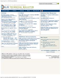 Current Issue Cover. NLM Technical Bulletin Search NLM Technical Bulletin Current Issue  Archive