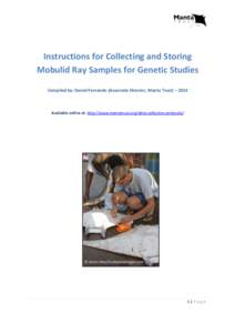 Instructions for Collecting and Storing Mobulid Ray Samples for Genetic Studies Compiled by: Daniel Fernando (Associate Director, Manta Trust) – 2014 Available online at: http://www.mantatrust.org/data-collection-proto