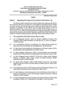 F.No.5/13/CERC/Salt/FSSAI/2015 Food Safety and Standards Authority of India (Standards Division) (A Statutory Authority established under the Food Safety and Standards Act, FDA Bhawan, Kotla Road, New Delhi – 11