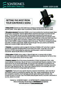 BRITISH DESIGN • WORLD CLASS  SIGMA USER GUIDE GETTING THE MOST FROM YOUR SONTRONICS SIGMA