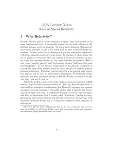 129A Lecture Notes Notes on Special Relativity 1 Why Relativity?