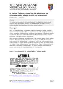 THE NEW ZEALAND MEDICAL JOURNAL Journal of the New Zealand Medical Association Dr Nathan Tucker’s Asthma Specific: a treatment for asthma preceding inhaled steroids and beta-agonists