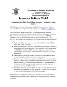 Department of Business Regulation Insurance Division 1511 Pontiac Avenue, BldgCranston, Rhode IslandInsurance Bulletin
