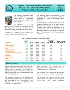 ANGUILLA’S CONSUMER PRICE INDEX – 4TH QUARTER 2013 SUMMARY  Anguilla Government Statistics Department ANGUILLA’S CONSUMER PRICE INDEX 4th Quarter: October - December 2013 The Anguilla Consumer Price