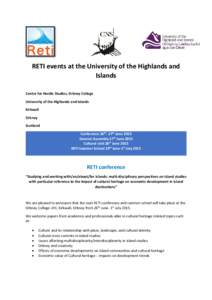 RETI events at the University of the Highlands and Islands Centre for Nordic Studies, Orkney College University of the Highlands and Islands Kirkwall Orkney