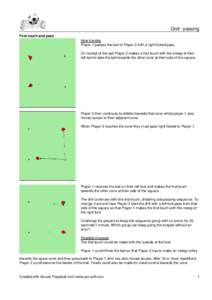 Grid - passing First touch and pass How it works Player 1 passes the ball to Player 2 with a right footed pass. On receipt of the ball Player 2 makes a first touch with the instep of their left foot to take the ball towa