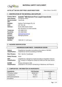 MATERIAL SAFETY DATA SHEET  ACTELLIC® 900 SOLVENT FREE LIQUID INSECTICIDE