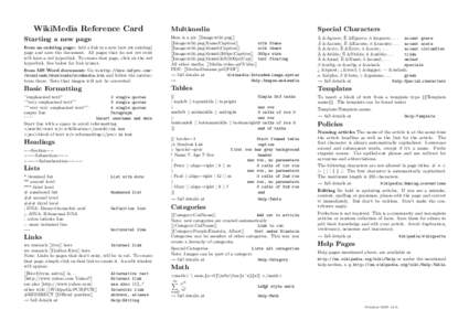 WikiMedia Reference Card  Multimedia Special Characters