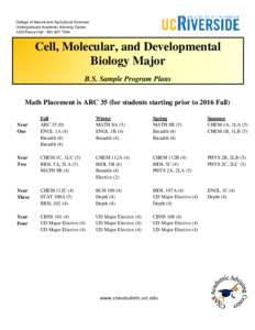 College of Natural and Agricultural Sciences Undergraduate Academic Advising Center 1223 Pierce Hall · Cell, Molecular, and Developmental Biology Major