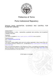 Politecnico di Torino Porto Institutional Repository [Doctoral thesis] NAVIGATION, PLANETARY LANDING Original Citation: Perez-Montenegro C[removed]).