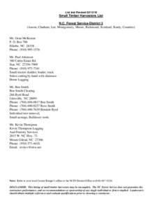 List last RevisedSmall Timber Harvesters List N.C. Forest Service-District 3 (Anson, Chatham, Lee, Montgomery, Moore, Richmond, Scotland, Stanly, Counties)