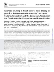POSITION STATEMENT  European Journal of Heart Failure[removed], 347–357 doi:[removed]eurjhf/hfr017  Exercise training in heart failure: from theory to