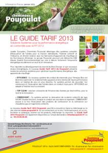 Information Presse janvierLa relation gagnante entre énergies et technologies  LE GUIDE TARIF 2013