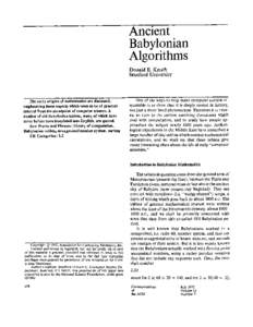 Ancient Babylonian Algorithms Donald E. Knuth Stanford University