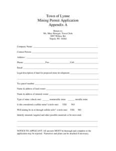 Town of Lynne Mining Permit Application Appendix A Return to: Ms. Mary Krueger, Town Clerk 5097 Willow Rd.