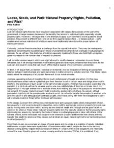 1  Locke, Stock, and Peril: Natural Property Rights, Pollution, and Risk* Peter Railton INTRODUCTION