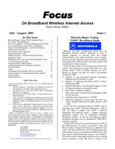 Focus  On Broadband Wireless Internet Access Steve Stroh, Editor July / August, 2001