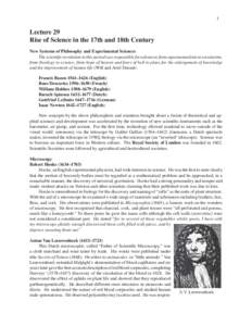1  Lecture 29 Lecture 29 Rise of Science in the 17th and 18th Century