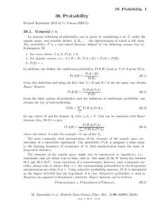 38. ProbabilityProbability Revised September 2015 by G. Cowan (RHULGeneral [1–8]