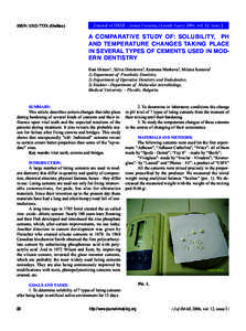 ISSN: 1312-773X (Online)  Journal of IMAB - Annual Proceeding (Scientific Papers) 2006, vol. 12, issue 2 A COMPARATIVE STUDY OF: SOLUBILITY, PH AND TEMPERATURE CHANGES TAKING PLACE