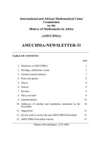 International and African Mathematical Union Commission on the History of Mathematics in Africa (AMUCHMA)