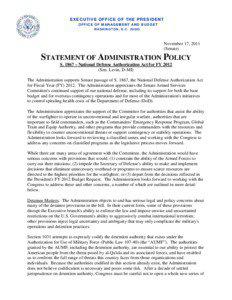 Statement of Administration Policy on S. 1867 – National Defense Authorization Act for FY 2012
