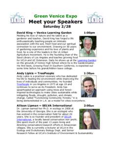 Green Venice Expo  Meet your Speakers Saturday 2/28 David King ~ Venice Learning Garden