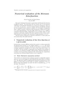 Numbers, constants and computation  1 Numerical evaluation of the Riemann Zeta-function