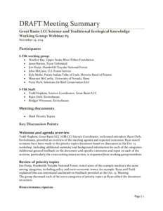 DRAFT Meeting Summary Great Basin LCC Science and Traditional Ecological Knowledge Working Group: Webinar #5 November 24, 2014  Participants