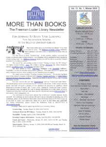 I Vol. 13  ~ MORE THAN BOOKS The Freeman-Lozier Library Newsletter