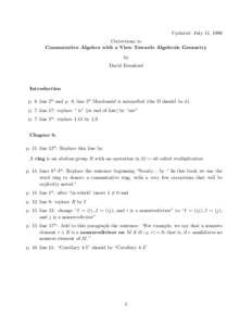 Updated: July 11, 1996 Corrections to Commutative Algebra with a View Towards Algebraic Geometry by David Eisenbud