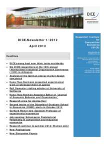DICE-NewsletterApril 2012 Headlines •  DICE among best new think tanks worldwide